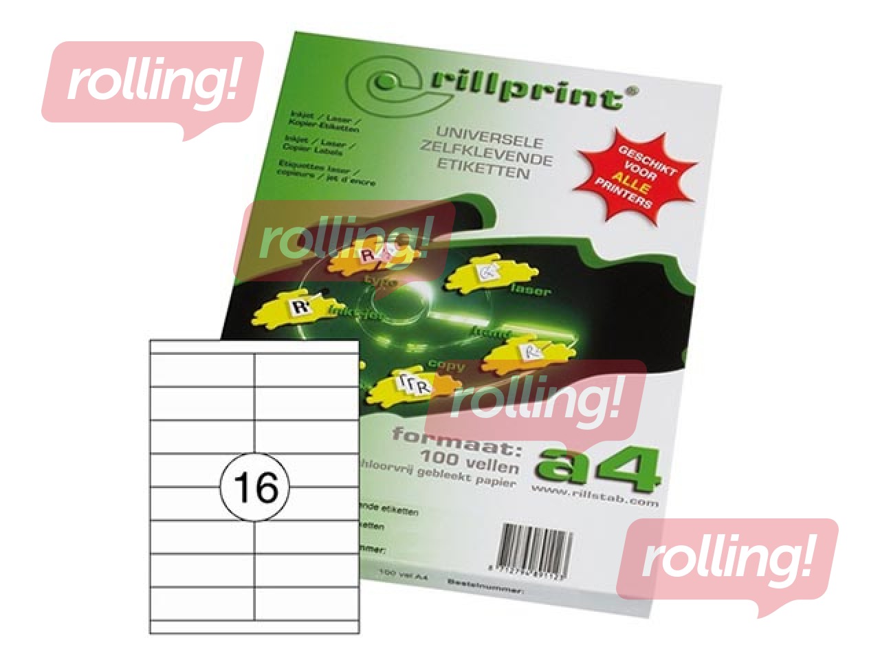 Uzlīmes Rillprint, A4, 105x33.8 mm,100 loksnes, baltas 