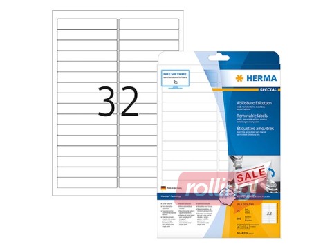 Uzlīmes Herma  A4, 96x16.9 mm, 25 loksnes, viegli noņemamas, baltas
