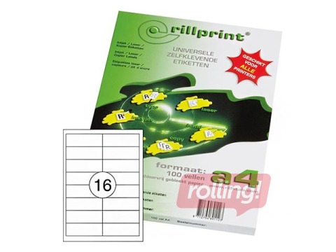 Uzlīmes Rillprint, A4, 96.5x33.8 mm,100 loksnes, baltas 
