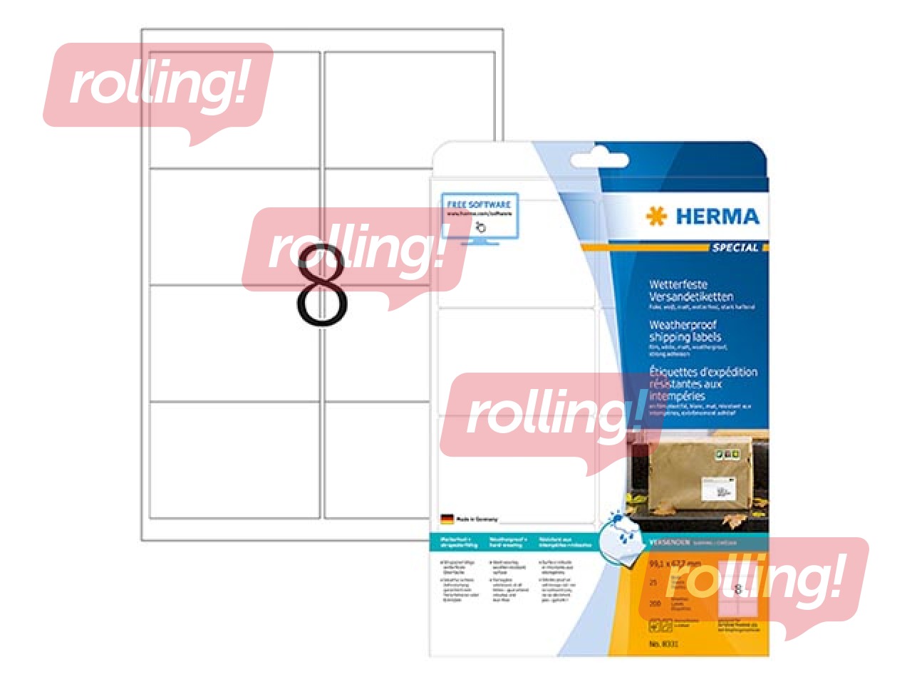 Uzlīmes Herma 99,1 x 67,7 mm, 25 loksnes, mitrumizturīgas, baltas