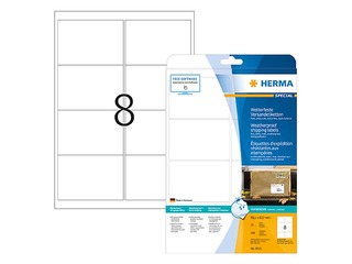 Uzlīmes Herma 99,1 x 67,7 mm, 25 loksnes, mitrumizturīgas, baltas