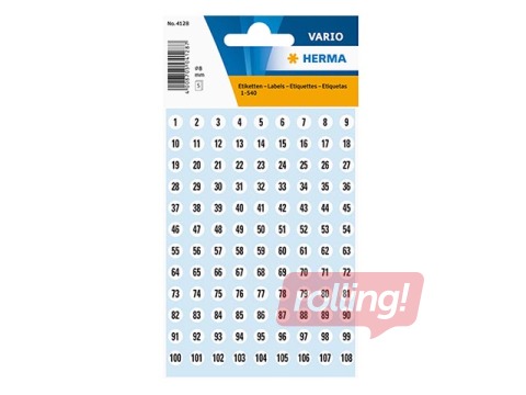 Uzlīmes ciparu 1-540, h=8mm, melni cipari