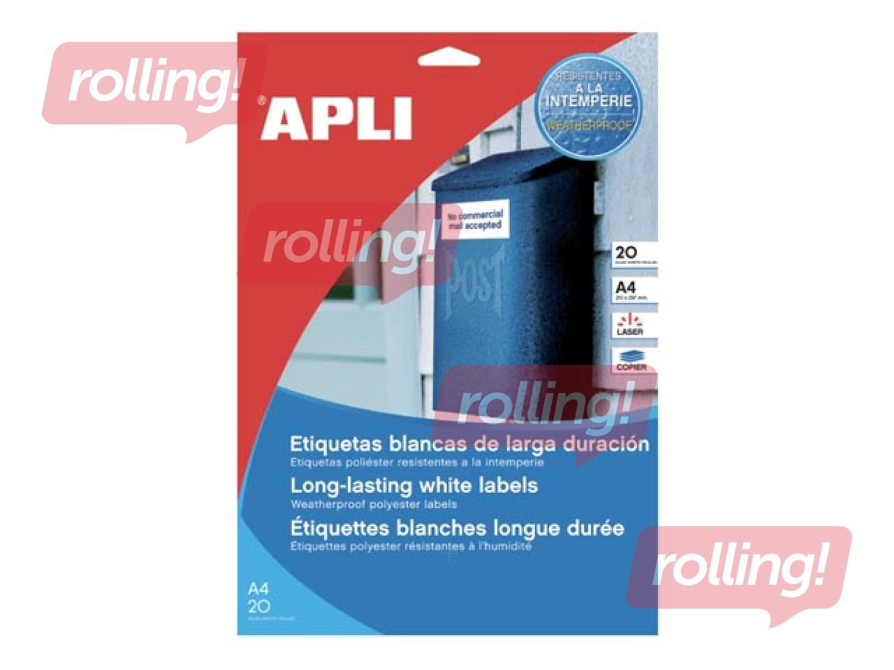 Uzlīmes Apli, 105x148mm, 20 loksnes/4 uzlīmes loksnē, no poliestēra, baltā krāsā
