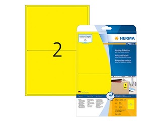 Uzlīmes Herma A4, 199.6x143.5 mm, noņemamas, 20 loksnes, dzeltenas