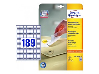 Uzlīmes AVERY Zveckform A4, 25.4x10mm, 25 loksnes, baltas