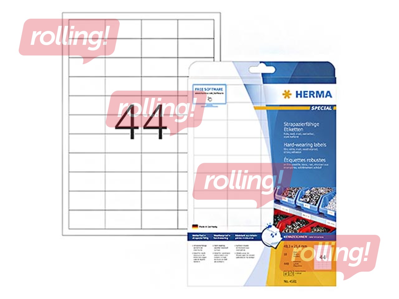 Uzlīmes Herma 48.3 x 25.4 mm, 10 loksnes, mitrumizturīgas, baltas