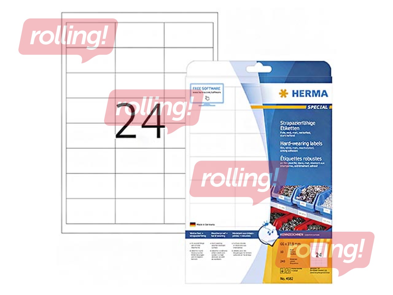 Uzlīmes Herma 66 x 33.8 mm, 10 loksnes, mitrumizturīgas, baltas