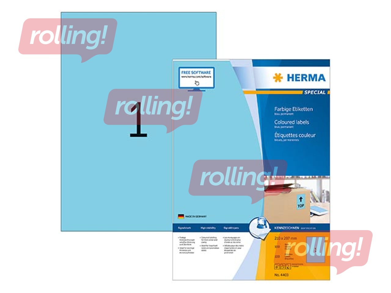 Uzlīmes Herma A4, 210 x 297 mm, noturīgas, 100 loksnes, zilas