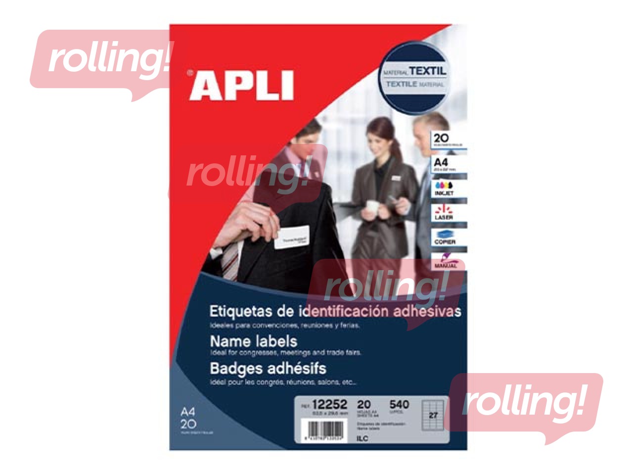 Uzlīmes APLI tekstīlam, 63.5x29.6mm, 20 loksnes/540 uzlīmes