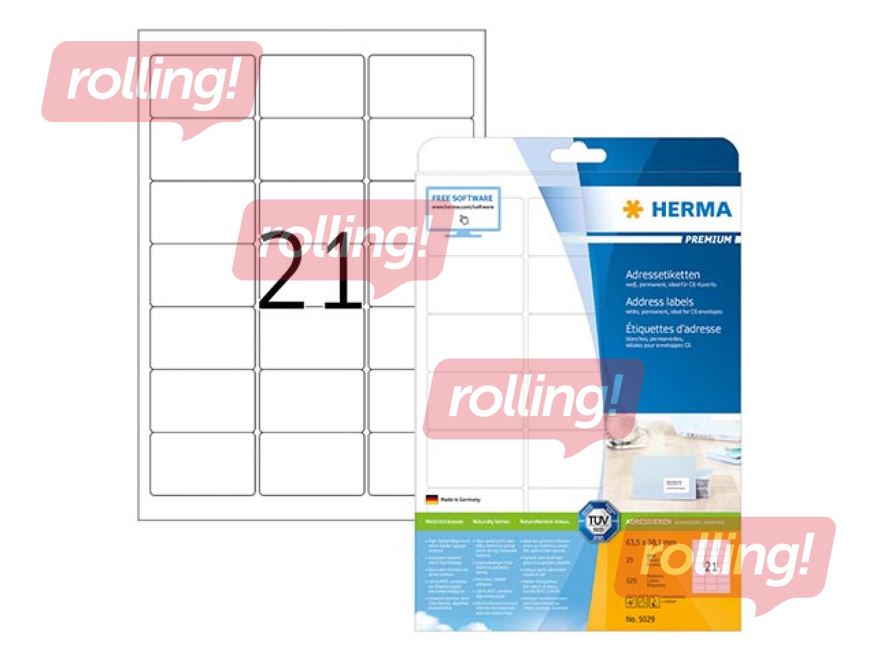 Uzlīmes Herma  A4, 63.5x38.1 mm, 25 loksnes, baltas, noturīgas