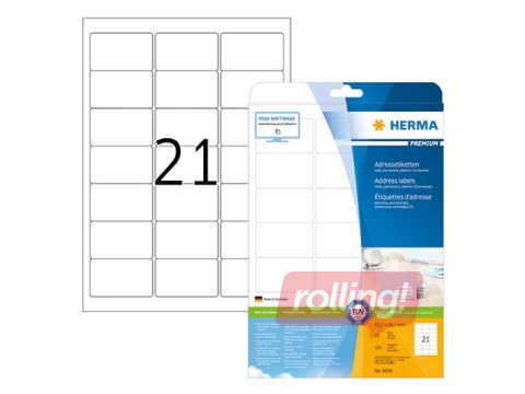 Uzlīmes Herma  A4, 63.5x38.1 mm, 25 loksnes, baltas, noturīgas