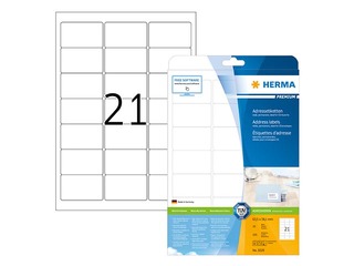 Uzlīmes Herma  A4, 63.5x38.1 mm, 25 loksnes, baltas, noturīgas