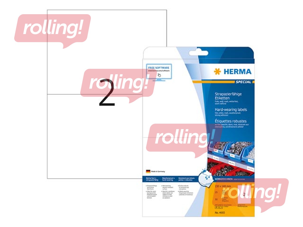 Uzlīmes Herma 210 x 148 mm, 25 loksnes, mitrumizturīgas, baltas