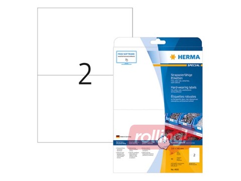 Uzlīmes Herma 210 x 148 mm, 25 loksnes, mitrumizturīgas, baltas