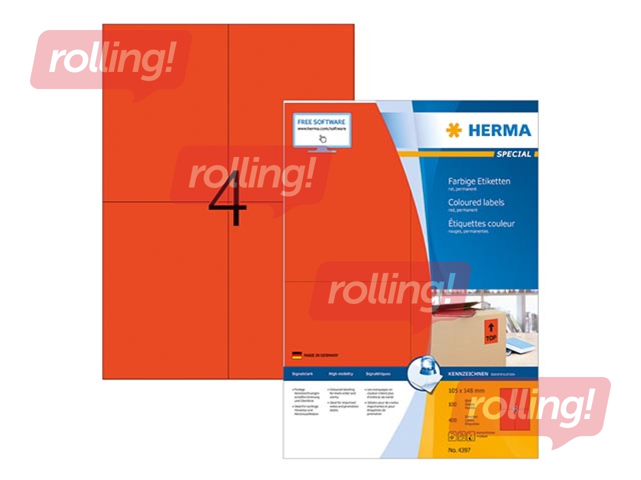 Uzlīmes Herma  A4, 105x148 mm,100 loksnes, noturīgas, sarkanas