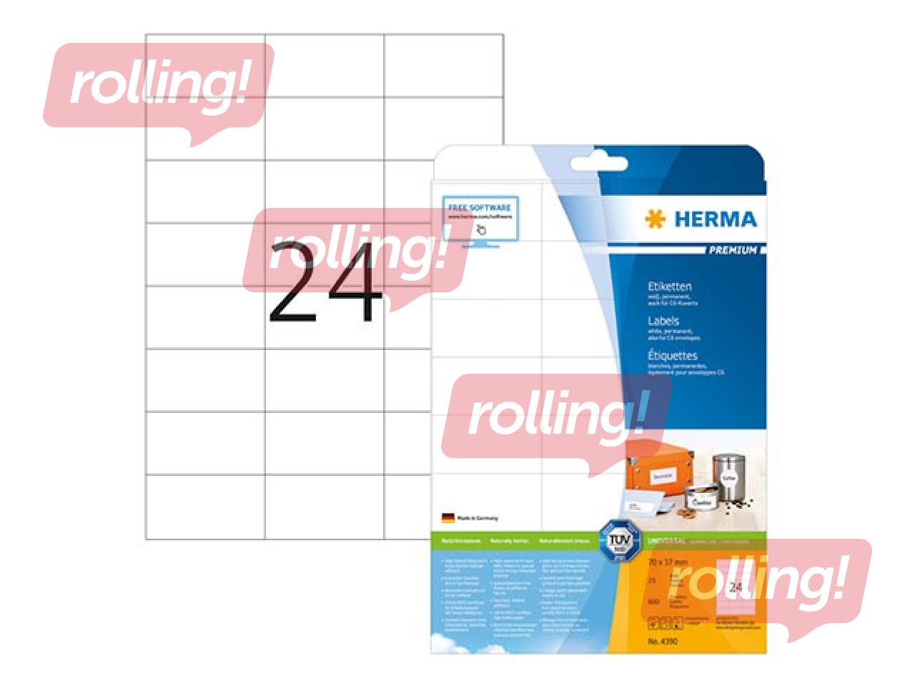 Uzlīmes Herma Premium  A4, 70x37 mm, 25 loksnes, noturīgas, baltas
