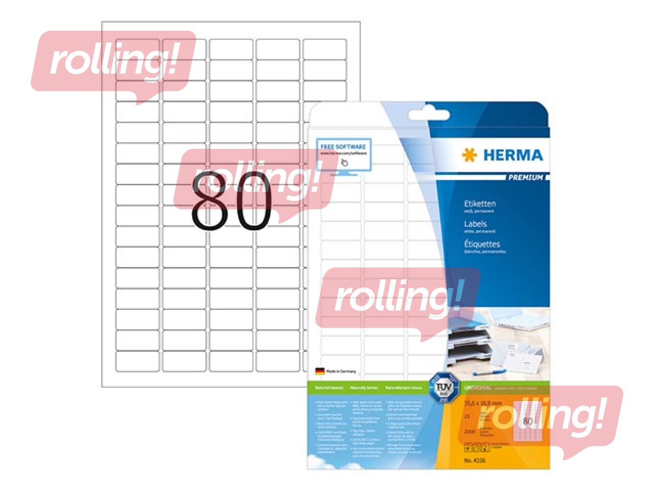 Uzlīmes Herma  Premium A4, 35.6x16.9 mm, 25 loksnes, baltas, noturīgas