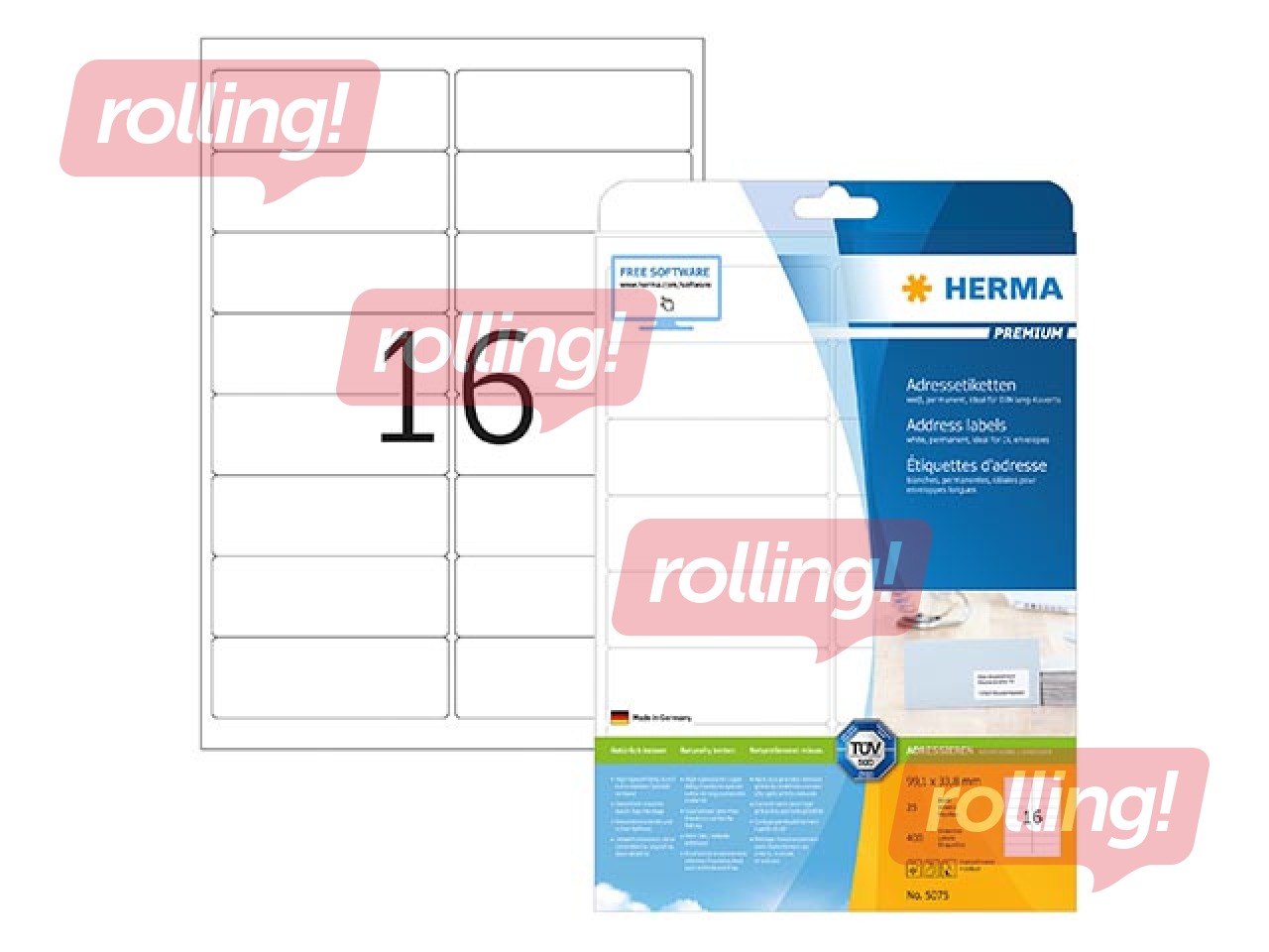 Uzlīmes Herma Premium A4, 99.1x33.8 mm, 25 loksnes, baltas, noturīgas