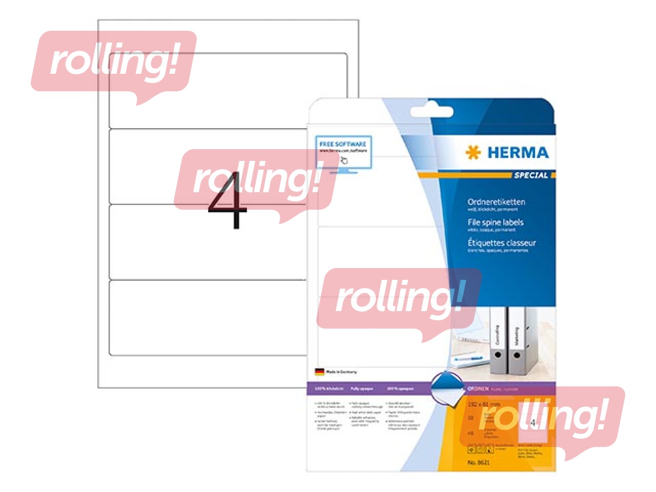 Uzlīmes Herma A4, 192x61 mm, 10 loksnes, baltas