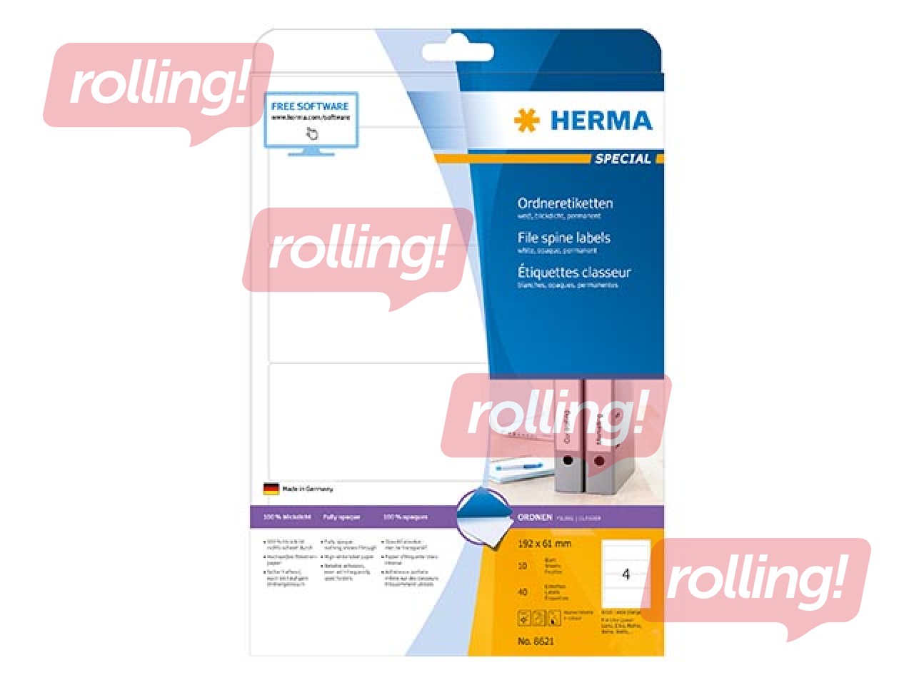 Uzlīmes Herma A4, 192x61 mm, 10 loksnes, baltas