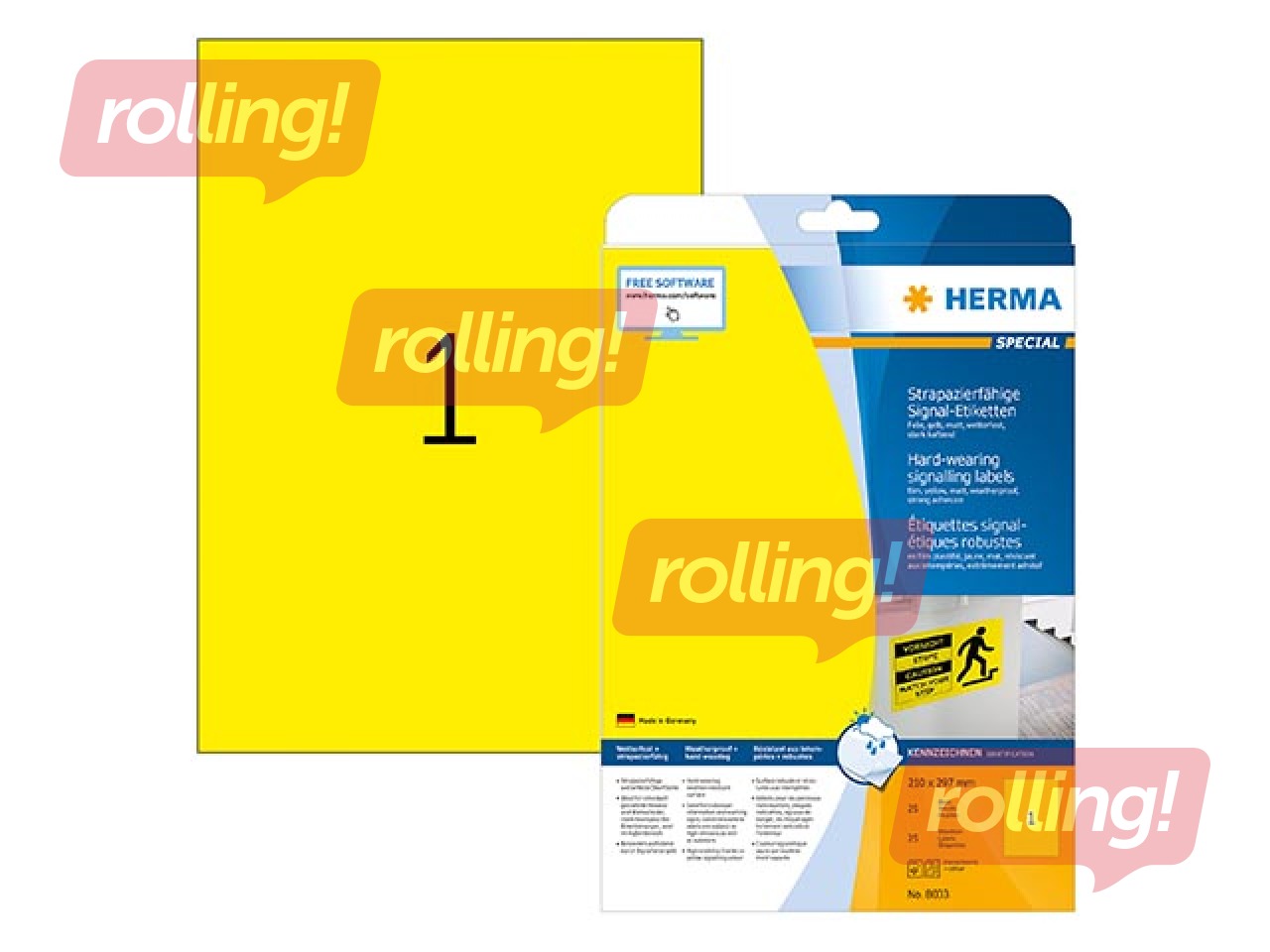 Uzlīmes Herma Special A4, 210x297 mm, 25 loksnes, dzeltenas, noturīgas