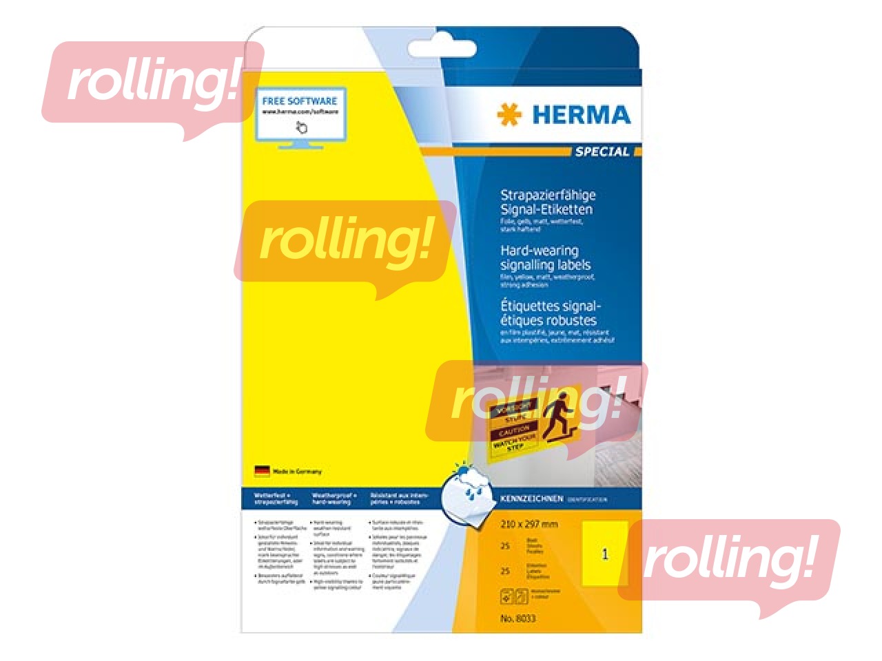 Uzlīmes Herma Special A4, 210x297 mm, 25 loksnes, dzeltenas, noturīgas