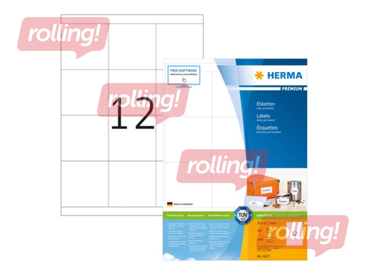 Uzlīmes Herma Premium A4, 70x67.7 mm 200 loksnes, baltas