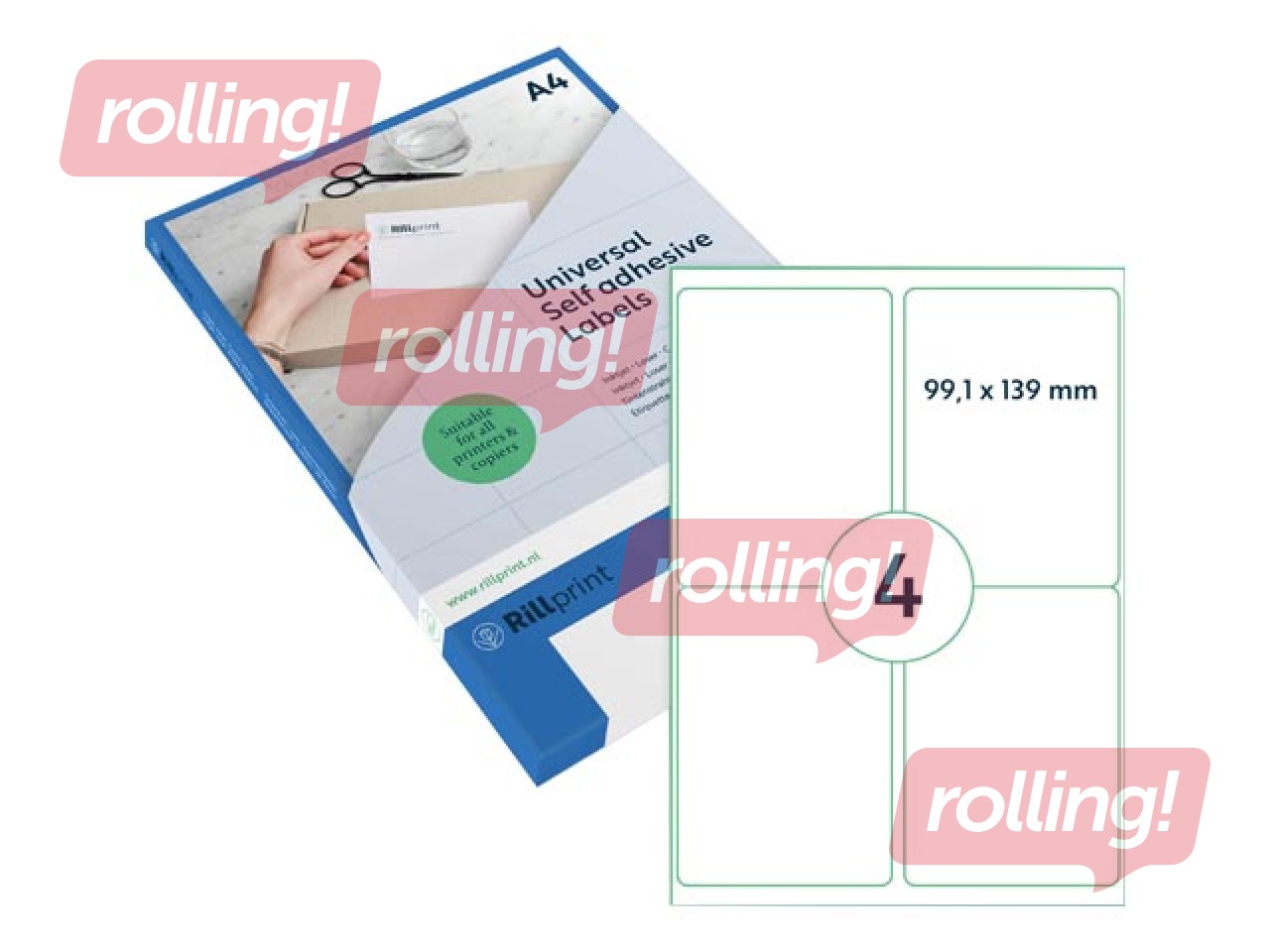 Uzlīmes Rillprint, A4, 99.1x139 mm, 100 loksnes, baltas