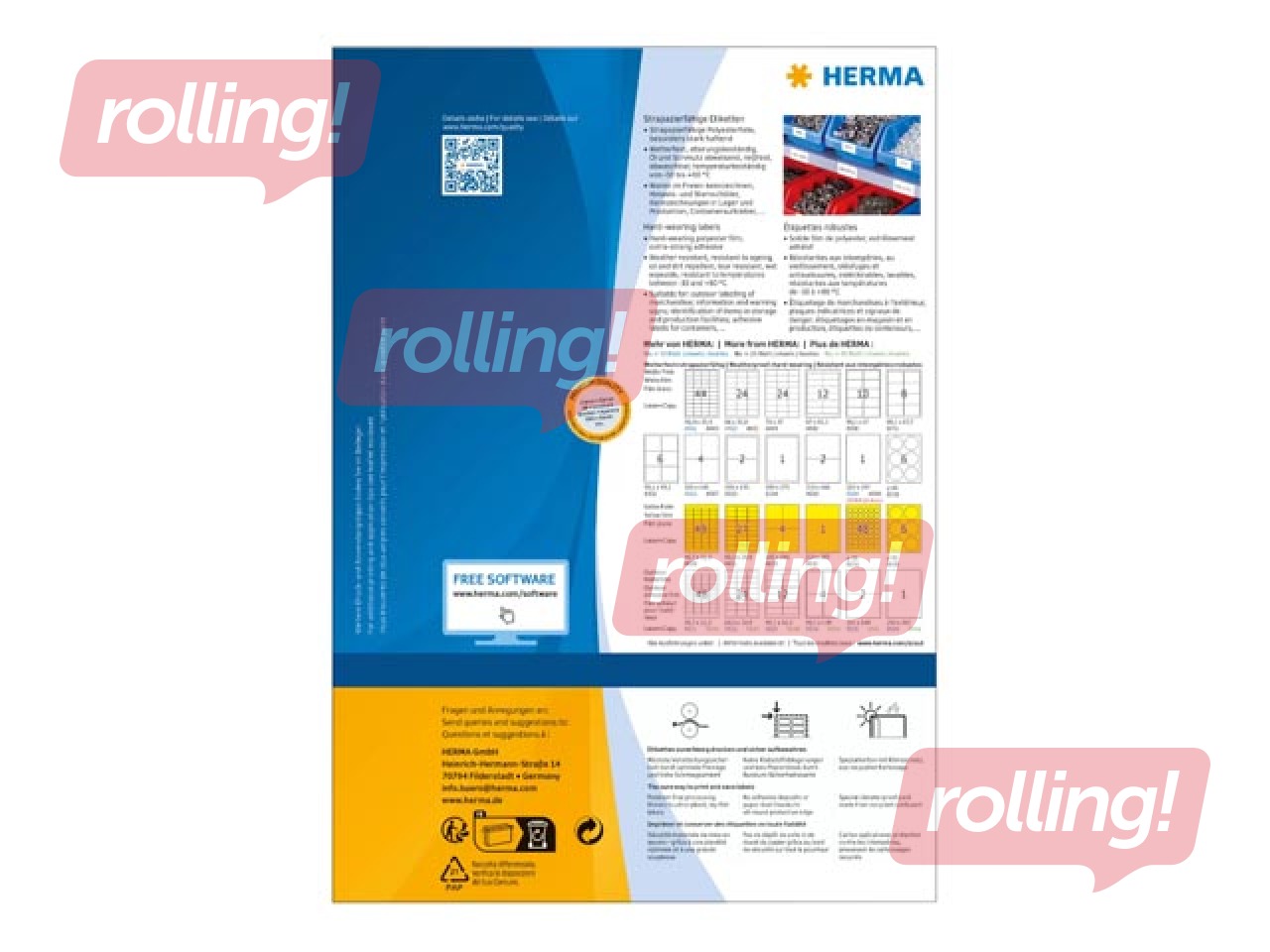 Uzlīmes Herma  A4, 210x297 mm, 80 loksnes, mitrumizturīgas, ļoti noturīgas, baltas