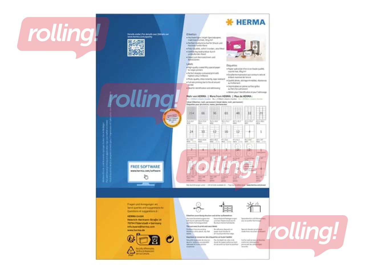 Uzlīmes Herma  A4, 96x139.7 mm, 80 loksnes, baltas