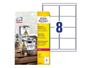 Uzlīmes AVERY Zveckform Heavy Duty,  A4 , 20 loksnes, 99.1x67.7mm, baltas