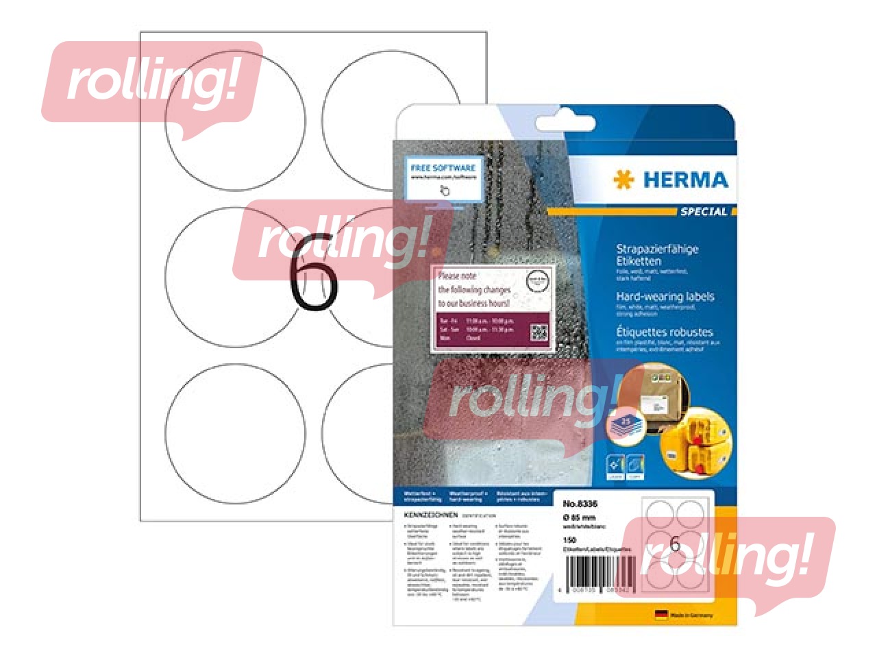 Uzlīmes Herma Ø 85 mm, 25 loksnes, mitrumizturīgas, ļoti noturīgas, baltas