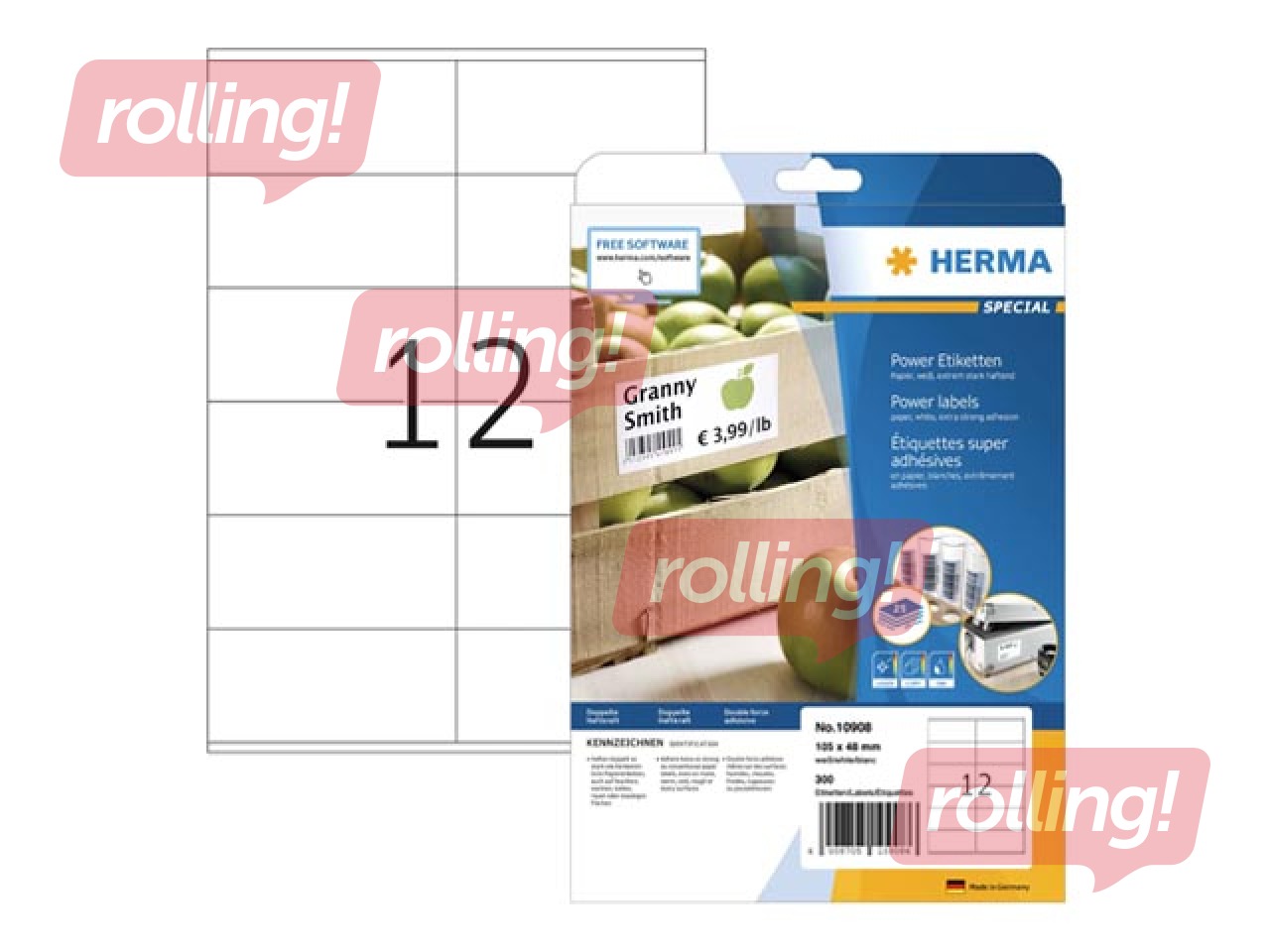 Uzlīmes Herma Power  A4, 105 x 48 mm, 25 loksnes, ļoti noturīgas, baltas