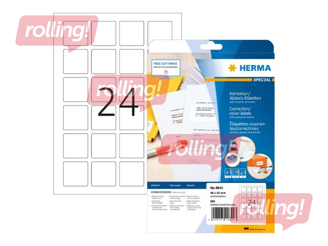 Uzlīmes Herma, QR koda, A4, 40x40mm, baltas, noturīgas, 25 loksnes