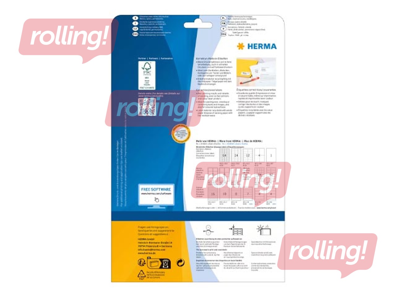 Uzlīmes Herma, QR koda, A4, 40x40mm, baltas, noturīgas, 25 loksnes