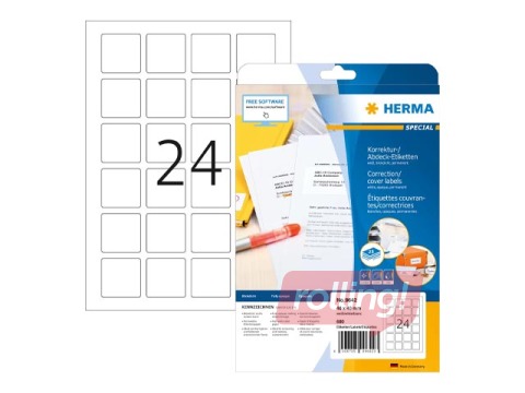 Uzlīmes Herma, QR koda, A4, 40x40mm, baltas, noturīgas, 25 loksnes