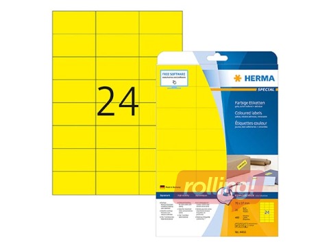 Uzlīmes Herma Special, A4, 70x37 mm, 20 loksnes, dzeltenas