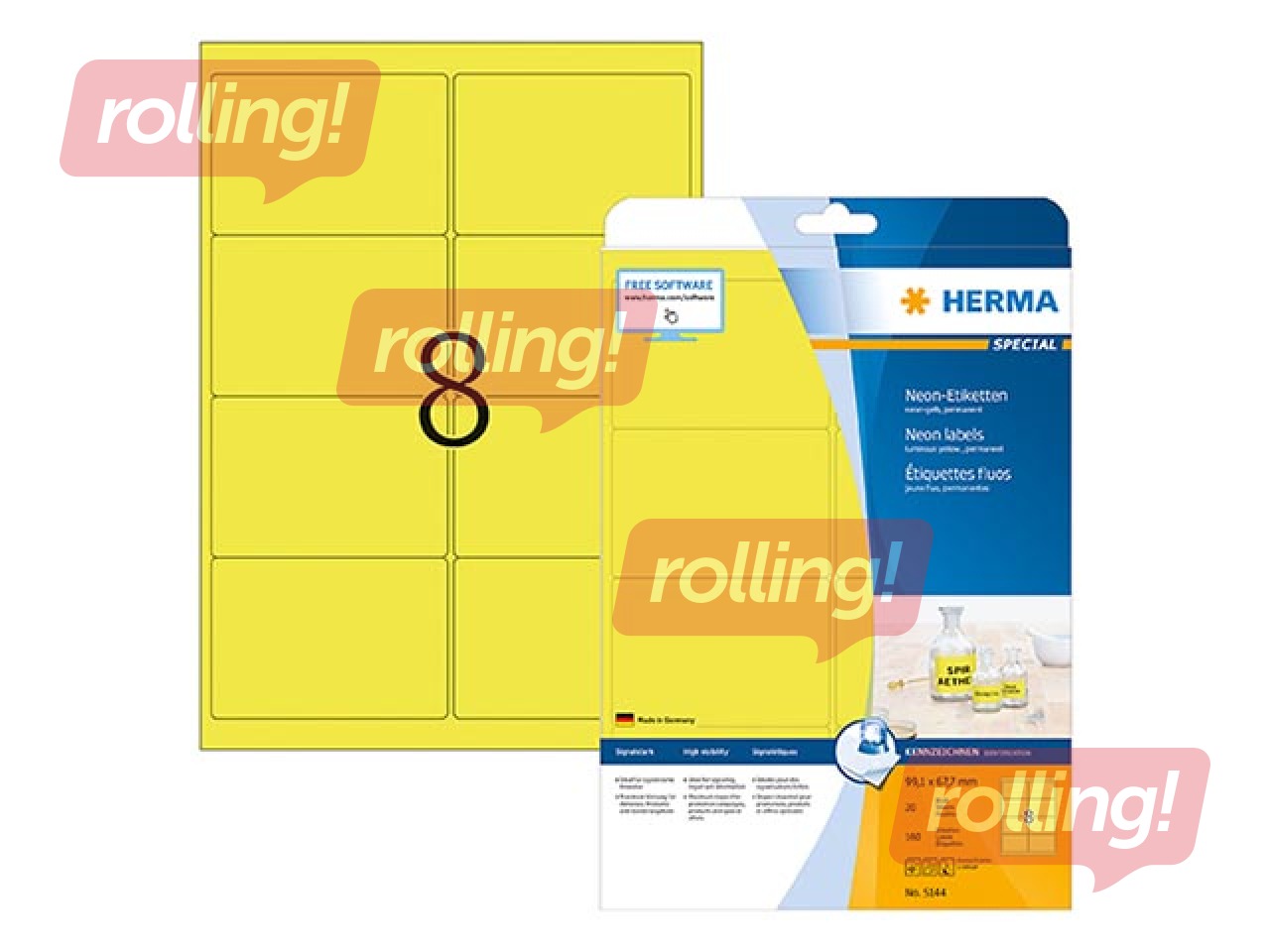 Uzlīmes Herma Special, A4, 99.1x67.7 mm, 20 loksnes, neondzeltenas