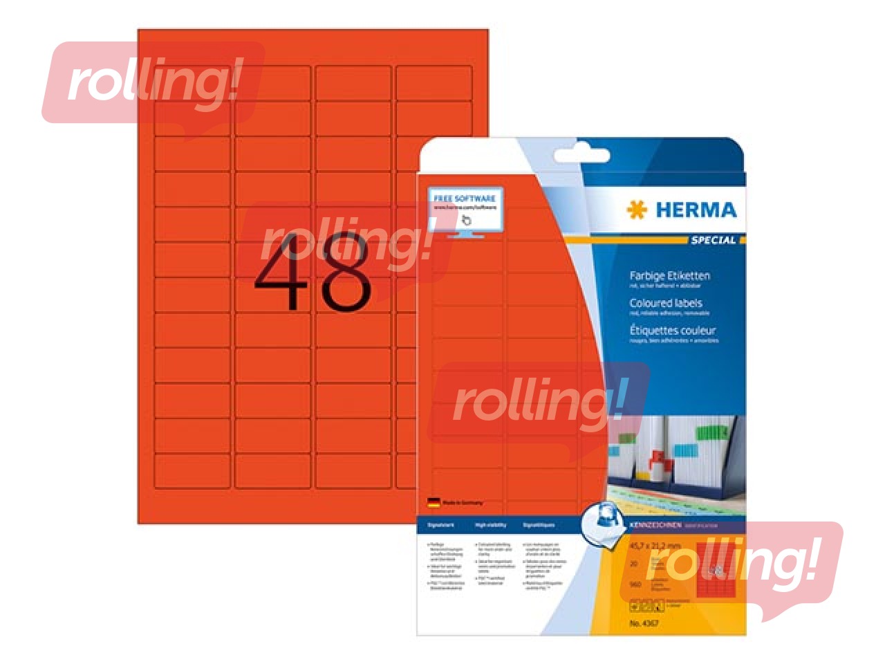 Uzlīmes Herma Special A4, 45.7 x 21.2 mm, 20 loksnes, sarkanas