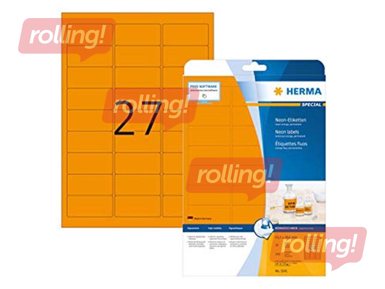 Uzlīmes Herma, A4, 63,5 x 29,6 mm, 20 loksnes, neonoranžas