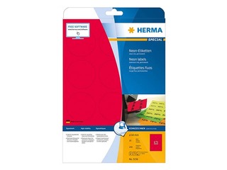 Uzlīmes Herma, A4, Ø 60 mm, 20 loksnes, noturīgas, neonsarkanas