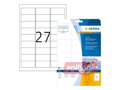 Uzlīmes Herma, A4, 63,5 x 29,6 mm, 20 loksnes, baltas, audumam