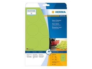 Uzlīmes Herma, A4, Ø 60 mm, 20 loksnes, noturīgas, neonzaļas