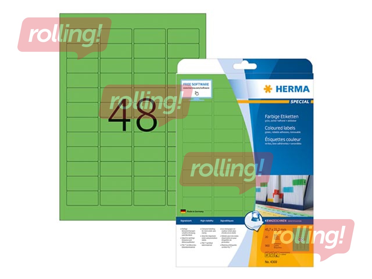 Uzlīmes Herma Special A4, 45.7 x 21.2 mm, 20 loksnes, zaļas