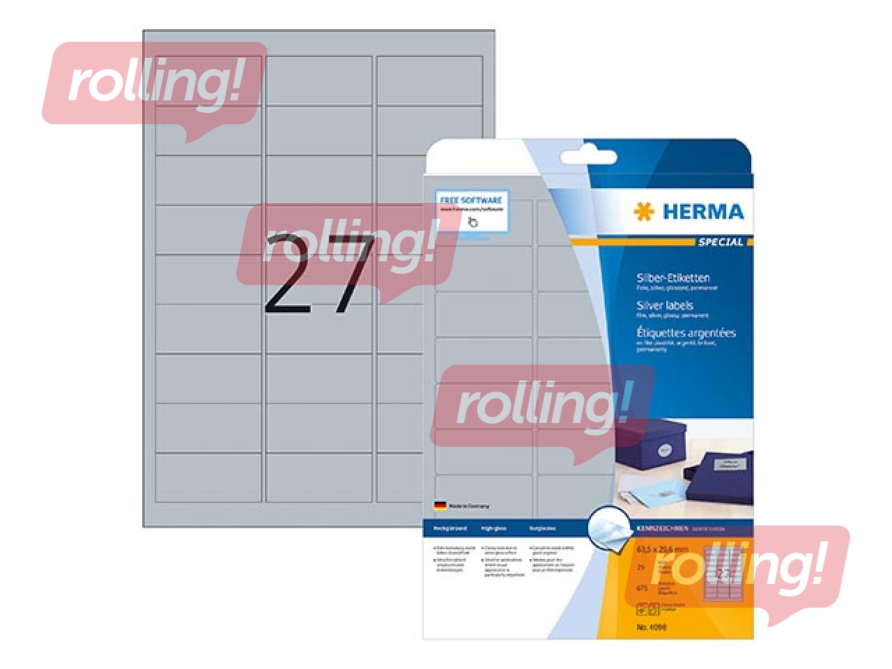 Uzlīmes Herma,  A4, 63.5 x 29.6 mm, 25 loksnes, sudraba folija