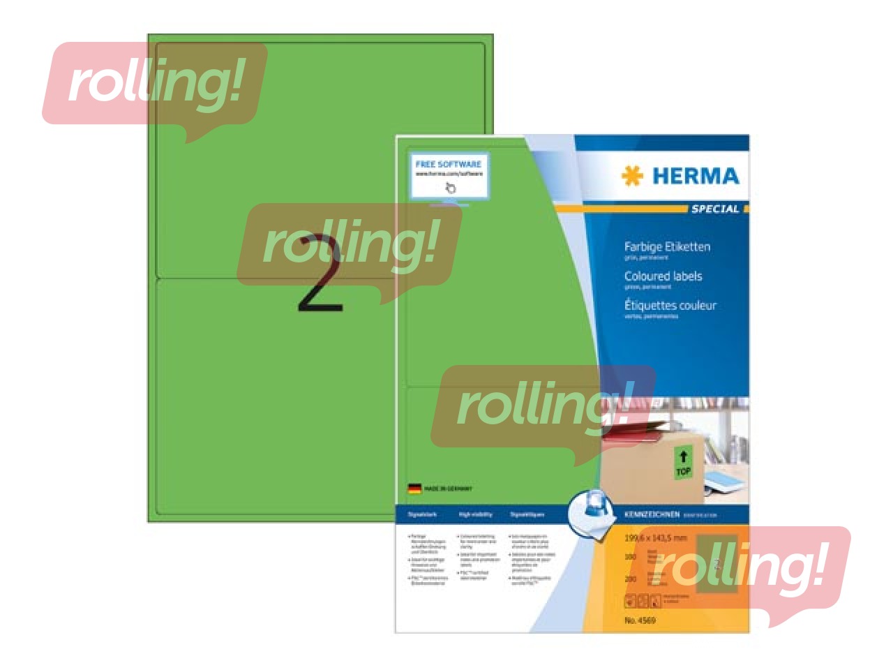 Uzlīmes Herma, A4, 199,6 x 143,5 mm, 100 loksnes, noturīgas, zaļas