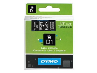 Marķēšanas lente Dymo D1, 12 mm x 7m, balti burti uz melna fona (S0720610)