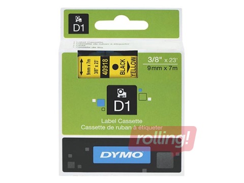 Marķēšanas lente Dymo D1, 9 mm x 7m, dzeltena, melni burti