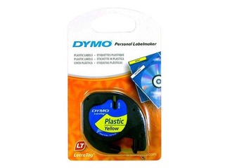 Marķēšanas lente Dymo, 12 mm x 4 m, plastikāta, melni burti uz dzeltena fona