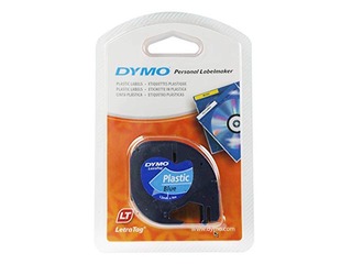 Marķēšanas lente Dymo, 12 mm x 4 m, plastikāta, melni burti uz zila fona
